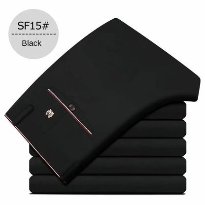 Pantalones de vestir de moda para hombre, negros, rectos, informales