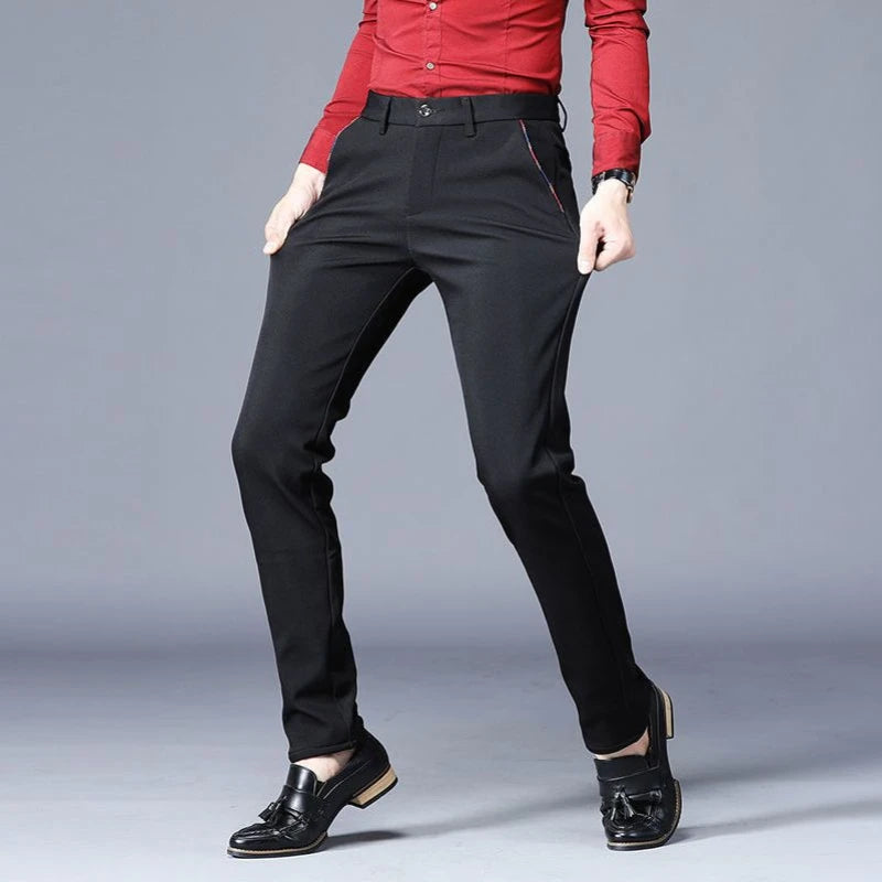 Pantalones de vestir de moda para hombre, negros, rectos, informales