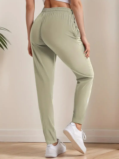 Pantalones casuales de fibra de hielo sedosa de alta elasticidad para mujer
