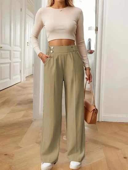 Pantalones anchos de cintura alta para mujer - Novedad 2025