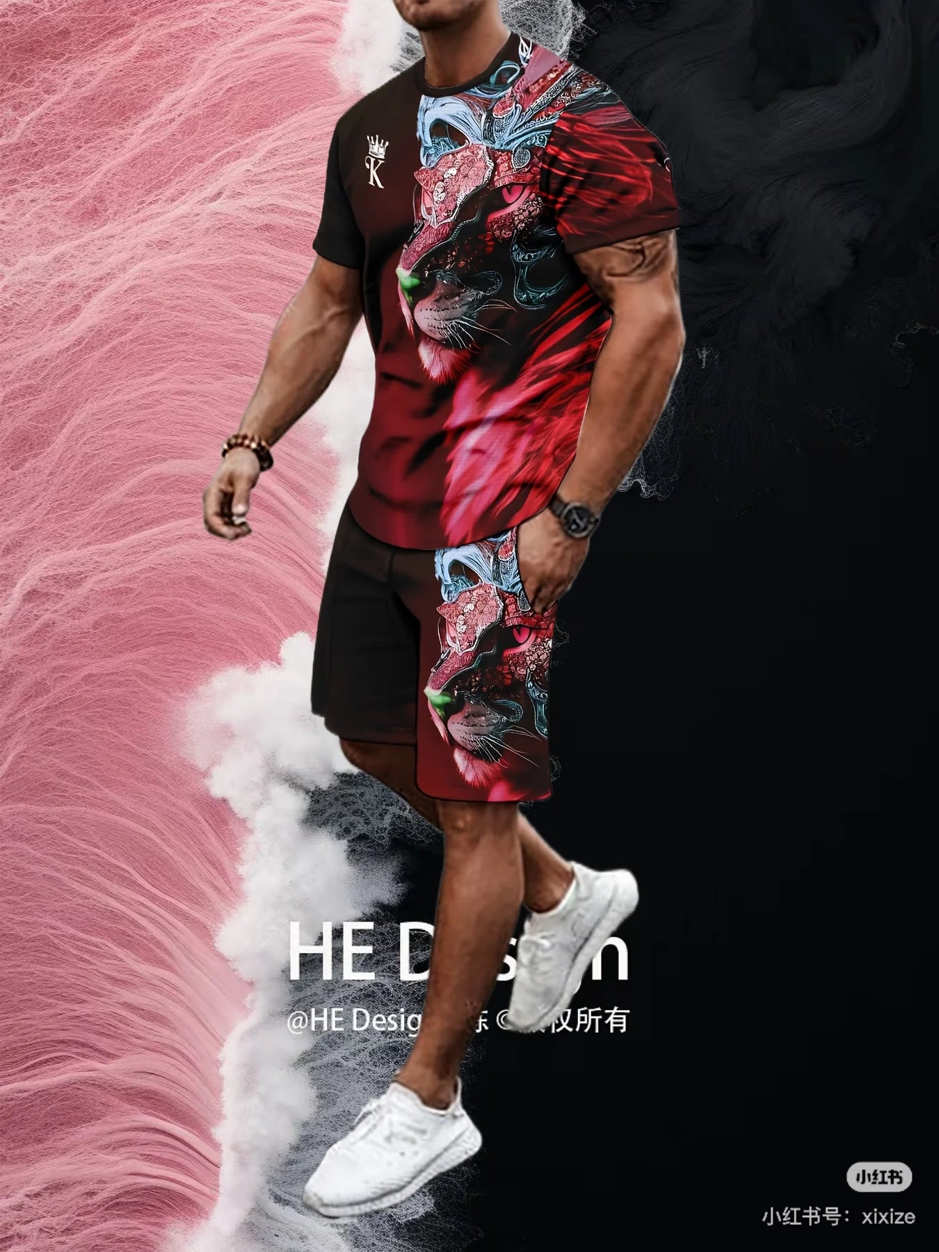 Conjunto de camiseta y pantalones cortos de cuello redondo