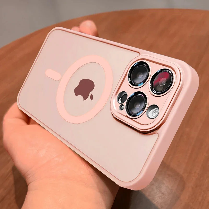 Funda magnética de lujo translúcida mate a prueba de golpes para iPhone 16, 15