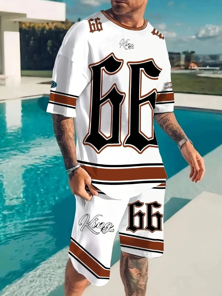 Conjunto de dos piezas informal de verano con cuello redondo para hombre