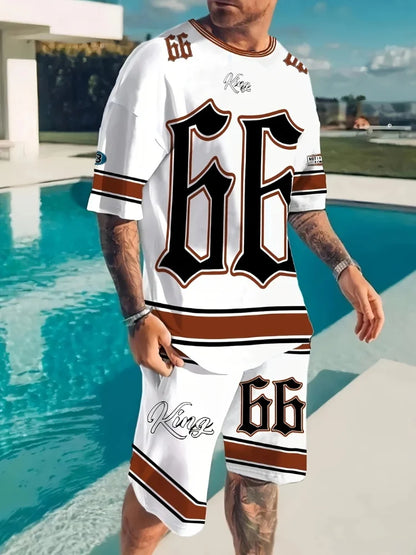 Conjunto de dos piezas informal de verano con cuello redondo para hombre