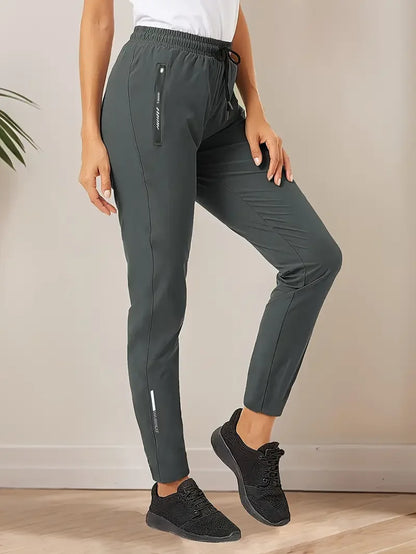 Pantalones casuales de fibra de hielo sedosa de alta elasticidad para mujer