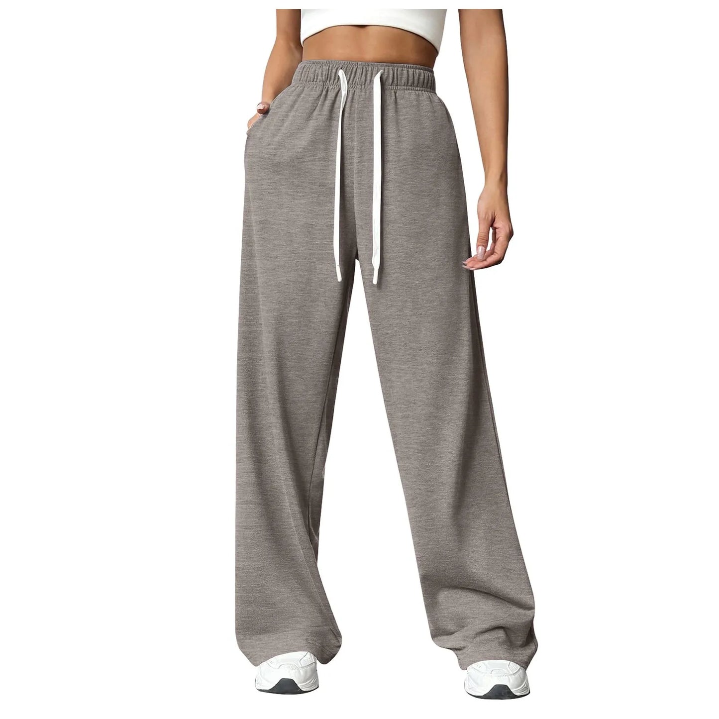 Pantalones deportivos de cintura elástica para mujer, con bolsillos