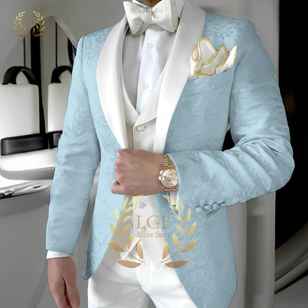 Traje de chaqueta jacquard para hombre, traje de 3 piezas