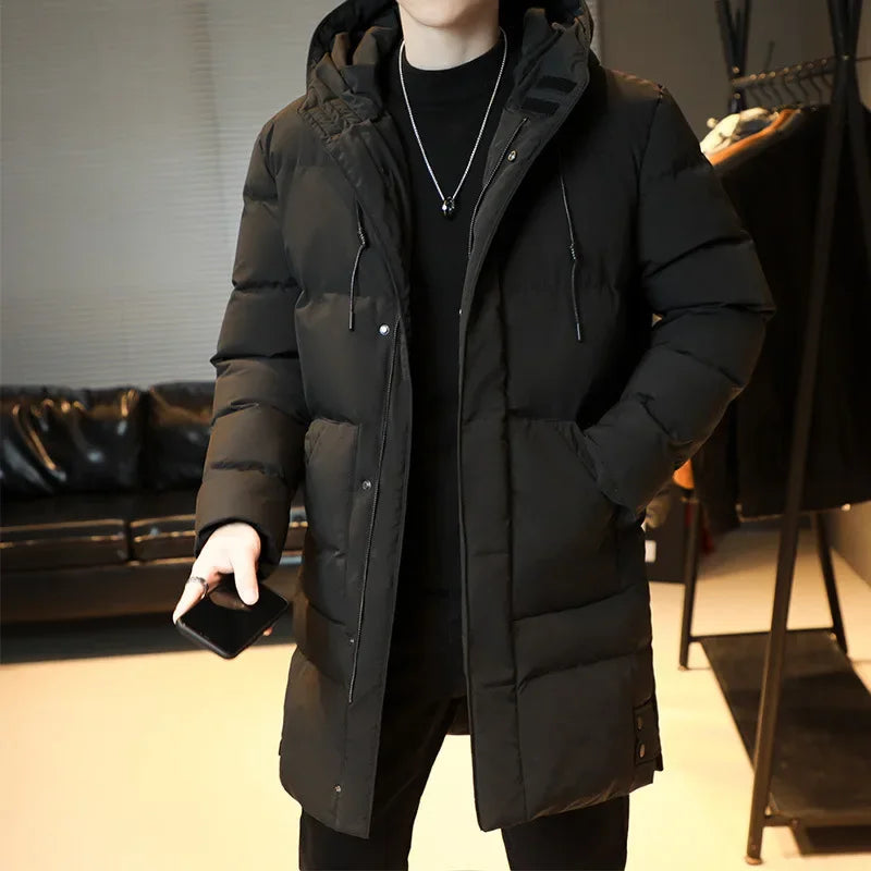 Parkas con capucha cortavientos para hombre, chaqueta larga acolchada