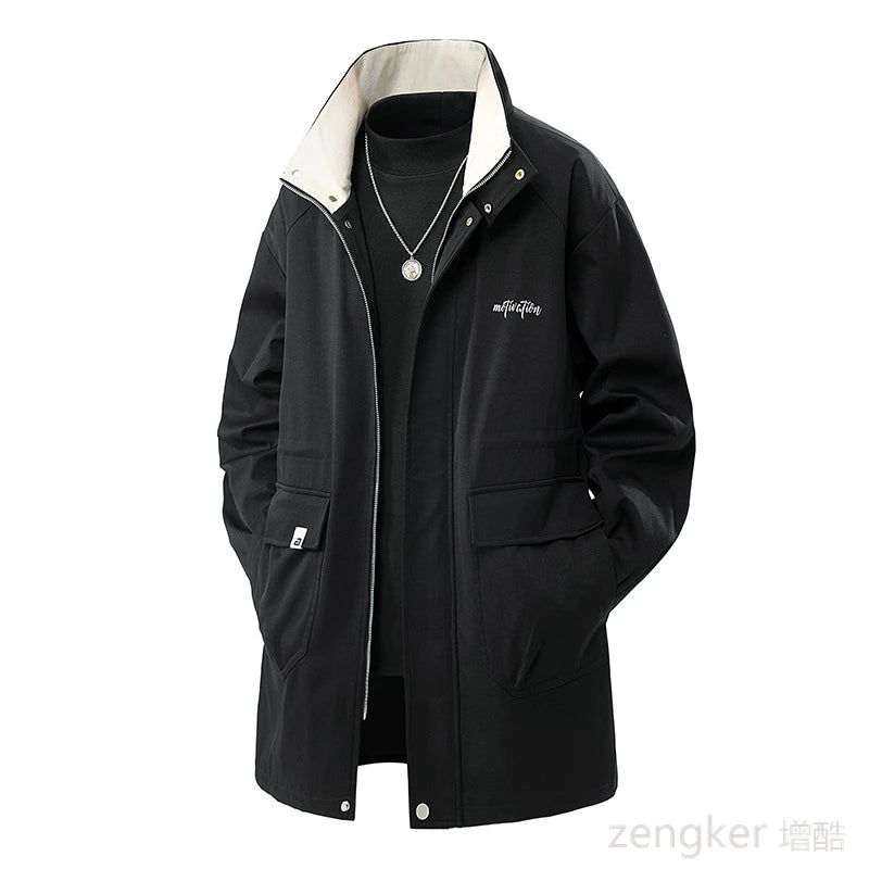 Gabardina de gran tamaño para hombre, chaqueta informal de primavera y otoño