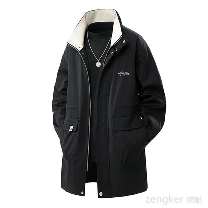 Gabardina de gran tamaño para hombre, chaqueta informal de primavera y otoño