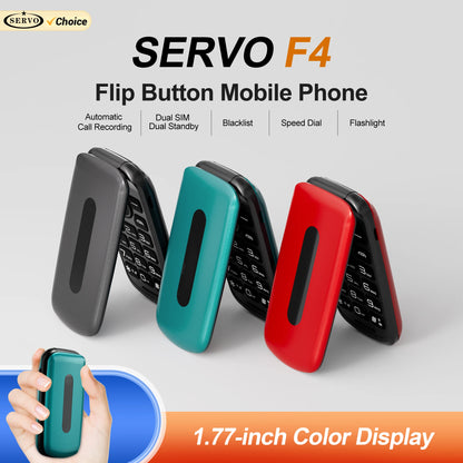 Teléfono móvil plegable SERVO F4 con 2 SIM, modo de espera, grabación