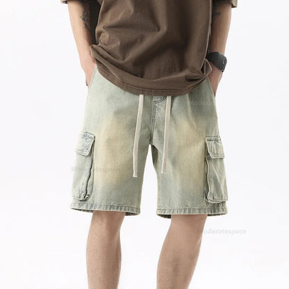 Pantalones vaqueros cortos cargo de verano para hombre, con bolsillos