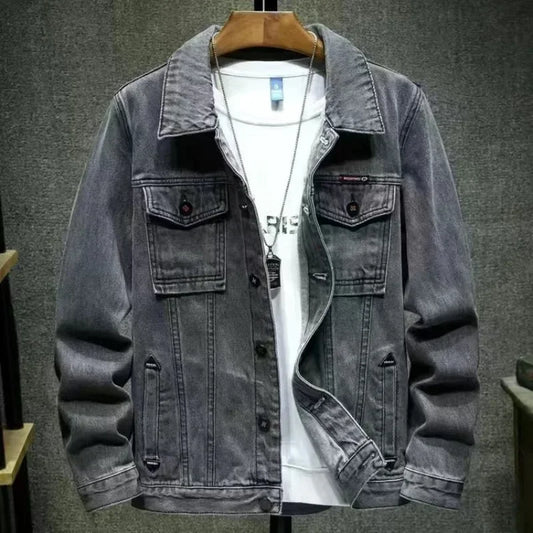 Abrigo vaquero para hombre, chaqueta vaquera gris