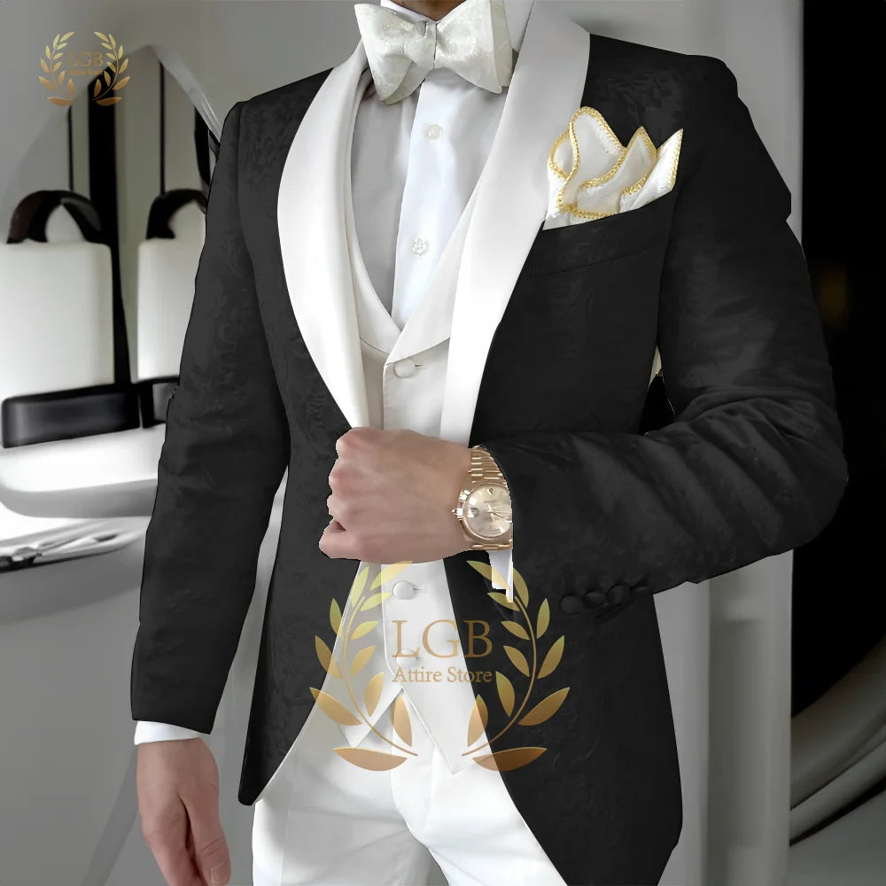 Traje de chaqueta jacquard para hombre, traje de 3 piezas