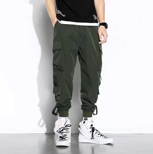 Pantalones cargo con cordón y múltiples bolsillos, pantalones cargo