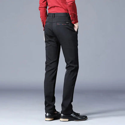 Pantalones de vestir de moda para hombre, negros, rectos, informales