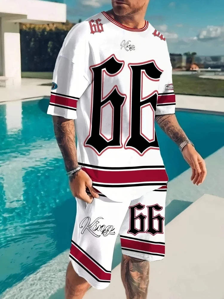 Conjunto de dos piezas informal de verano con cuello redondo para hombre