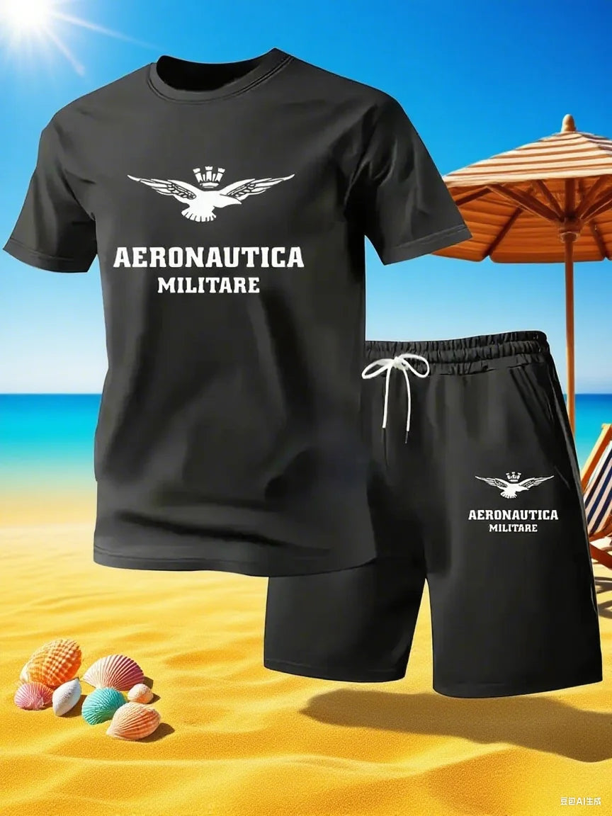 Conjunto de camiseta y pantalones cortos casuales de dos piezas para hombre