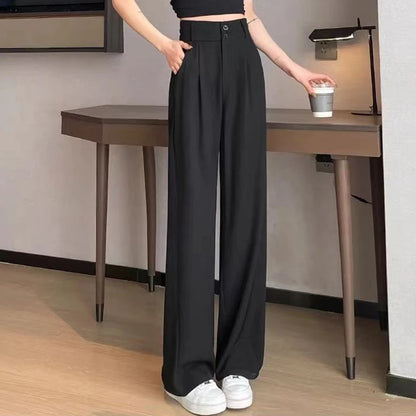 Pantalones finos de cintura alta para mujer, pantalón de traje cómodo