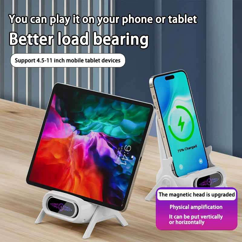 Mini silla con cargador inalámbrico, soporte estable para teléfono