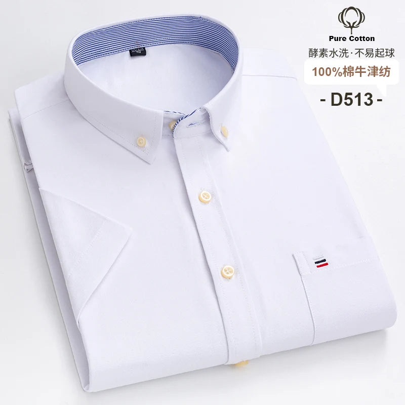 Camisa formal de manga corta para hombre, 100 % algodón Oxford