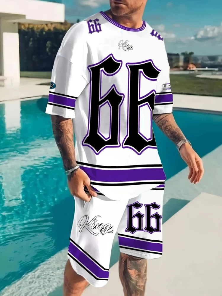 Conjunto de dos piezas informal de verano con cuello redondo para hombre