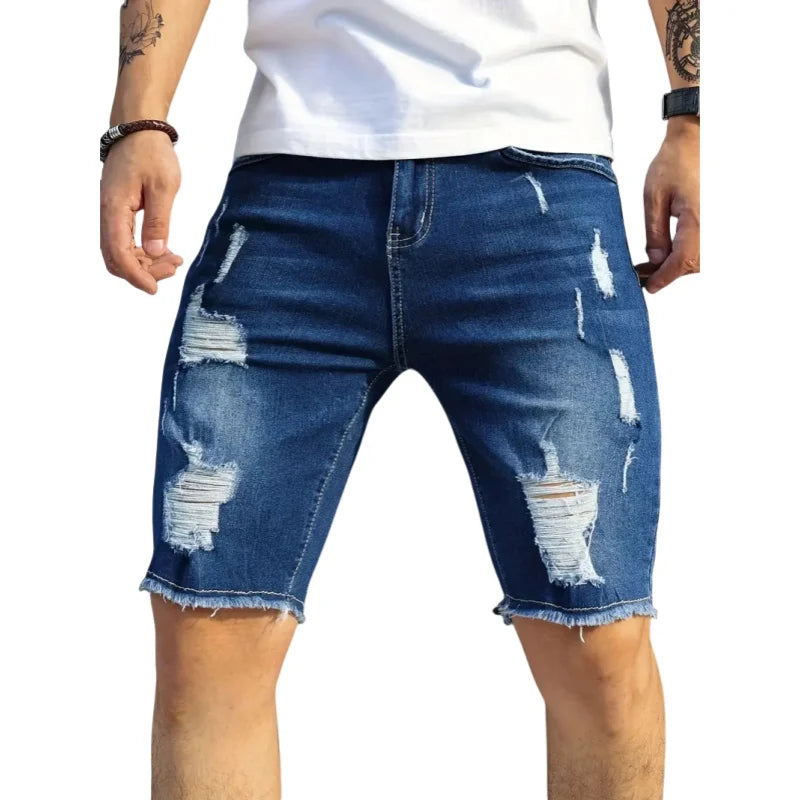 Pantalones vaqueros rotos de verano para hombre, pantalones cortos