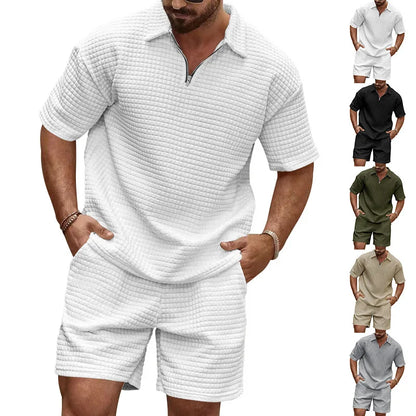 Conjunto deportivo de manga corta con solapa y cuadros pequeños