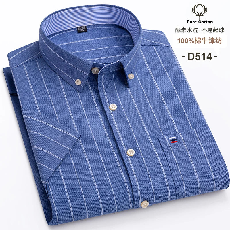 Camisa formal de manga corta para hombre, 100 % algodón Oxford