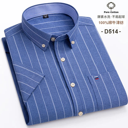Camisa formal de manga corta para hombre, 100 % algodón Oxford