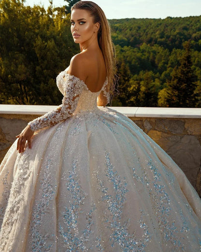 Vestidos de novia personalizados con escote en V, hombros descubiertos