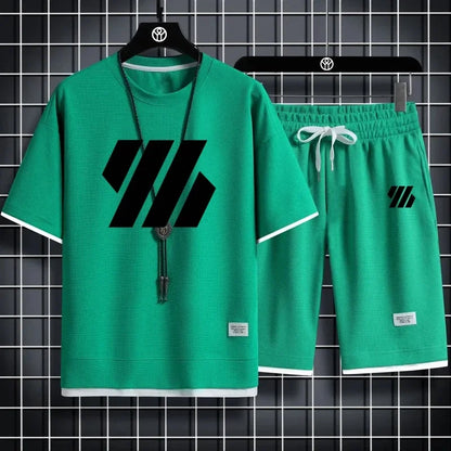 Conjunto deportivo de moda para hombre, chándal de manga corta