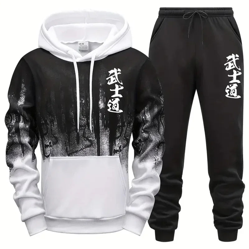 Conjunto deportivo de 2 piezas para hombre, sudadera con estampado