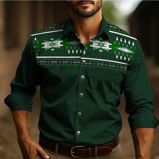 Camisa de manga larga estilo occidental para hombre, nueva, ajustada