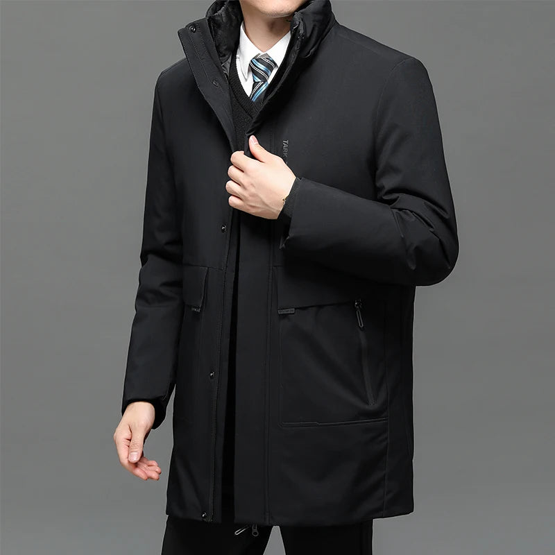 Parka gruesa de invierno con capucha grande y cuello cálido para hombre