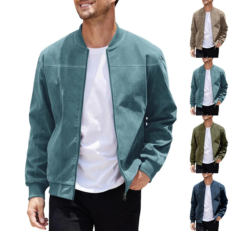 Chaqueta de gamuza de color liso con cremallera, informal