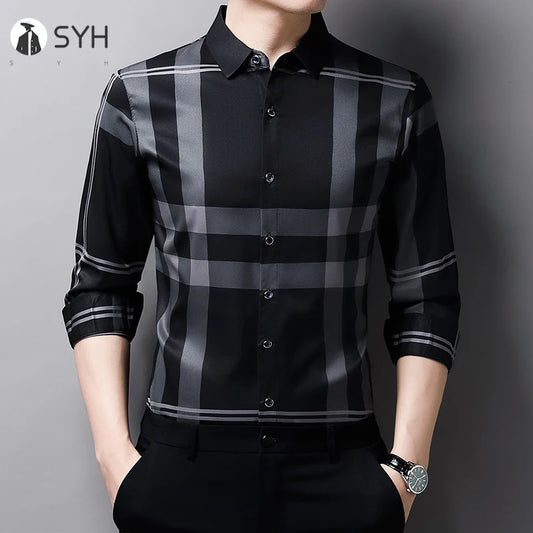 Camisa informal de manga larga con solapa y estampado para hombre