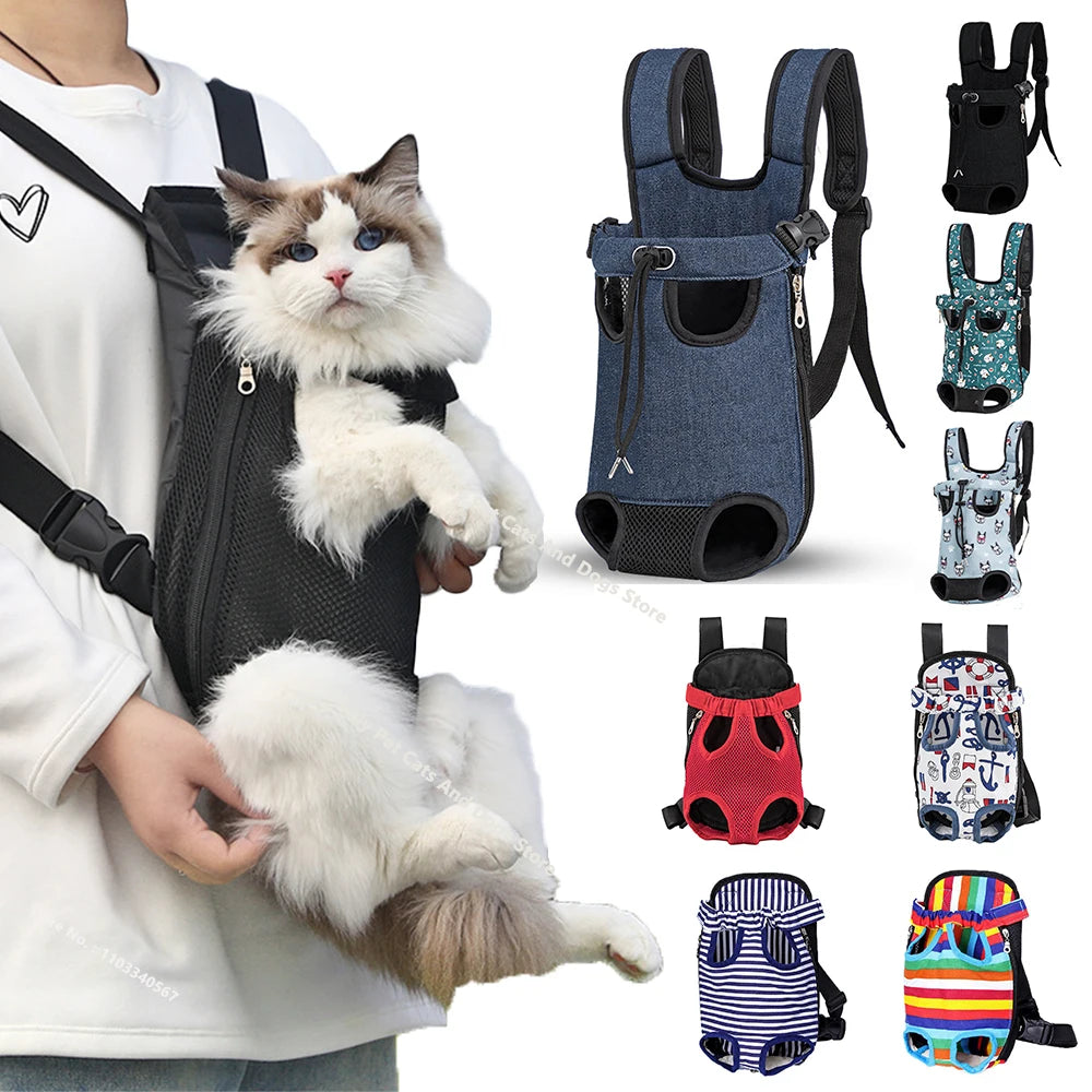 Bolsa de transporte ajustable para gatos, mochila de doble hombro para mascota