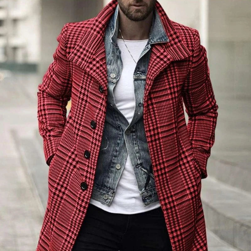 Abrigo de solapa a cuadros para hombre, holgado, cómodo, retro, a la moda