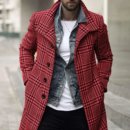 Abrigo de solapa a cuadros para hombre, holgado, cómodo, retro, a la moda