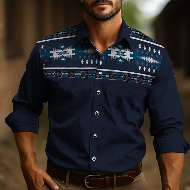 Camisa de manga larga estilo occidental para hombre, nueva, ajustada