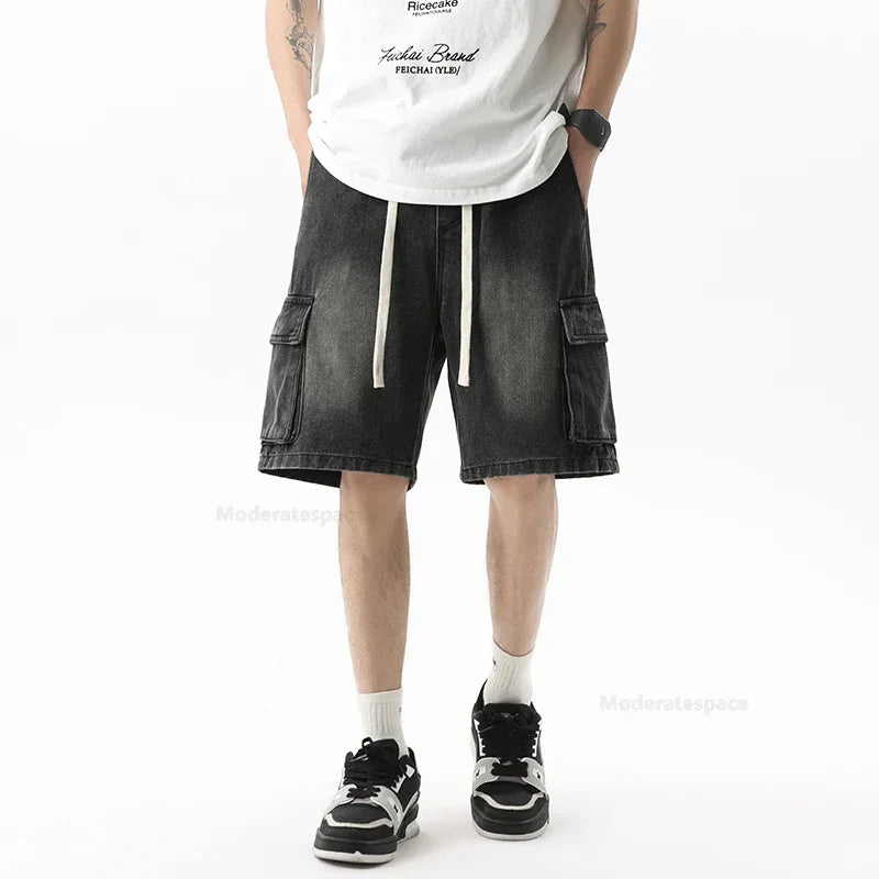 Pantalones vaqueros cortos cargo de verano para hombre, con bolsillos
