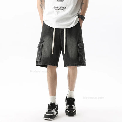 Pantalones vaqueros cortos cargo de verano para hombre, con bolsillos