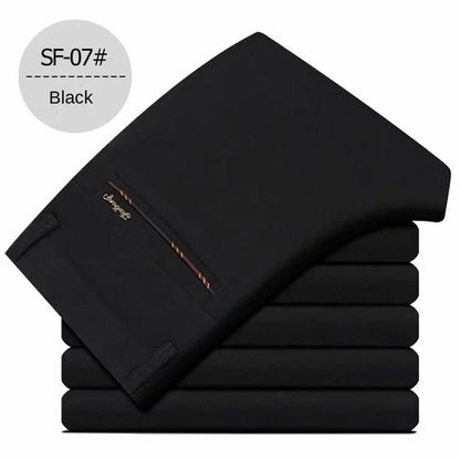 Pantalones de vestir de moda para hombre, negros, rectos, informales