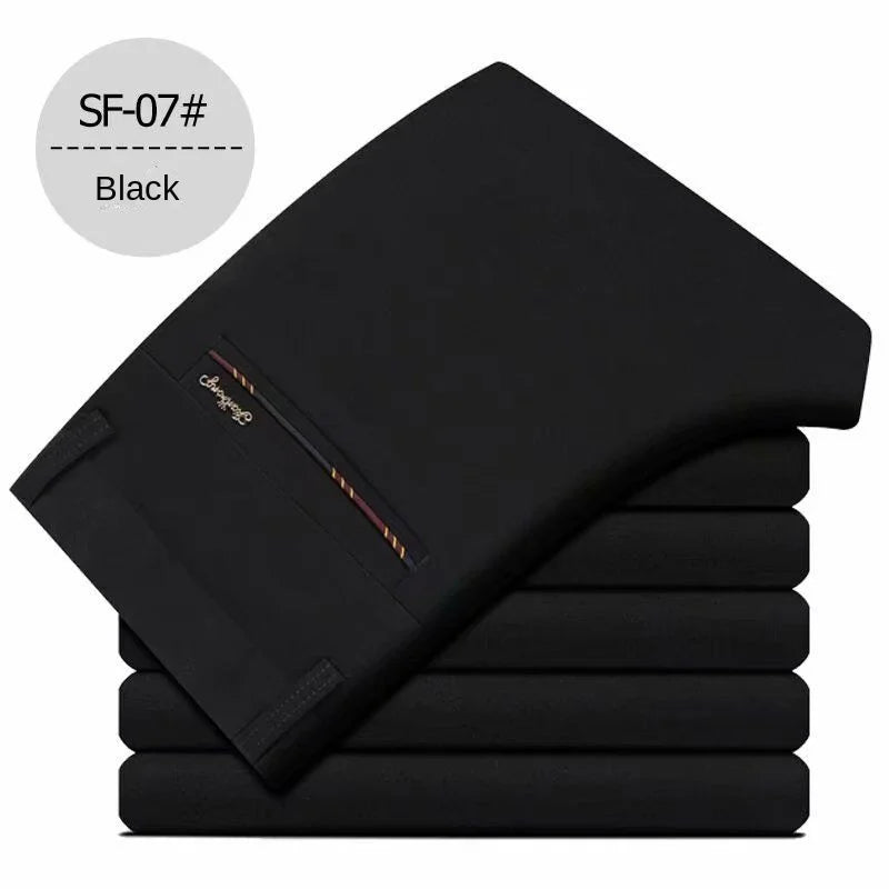 Pantalones de vestir de moda para hombre, negros, rectos, informales