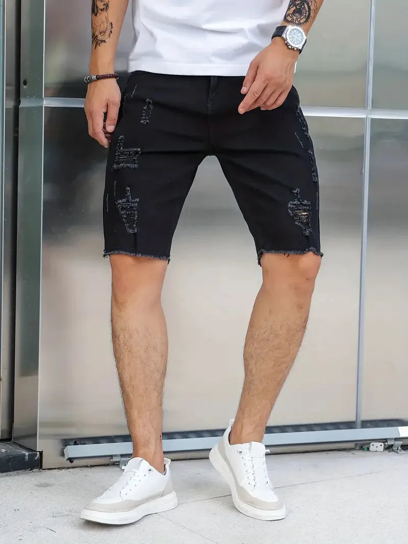 Pantalones vaqueros rotos de verano para hombre, pantalones cortos