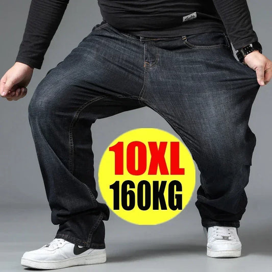 Pantalones vaqueros negros de talla grande para hombre, holgados