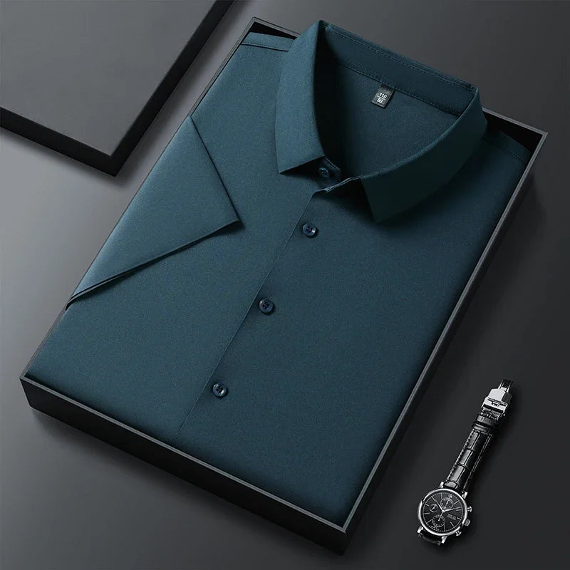 Camisa de manga corta de color liso para hombre, informal
