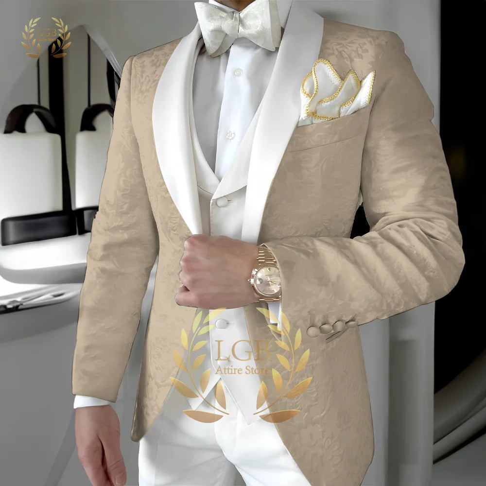 Traje de chaqueta jacquard para hombre, traje de 3 piezas