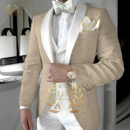 Traje de chaqueta jacquard para hombre, traje de 3 piezas